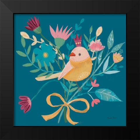 Royal Birds III Blue Black Modern Wood Framed Art Print by Zaman, Farida