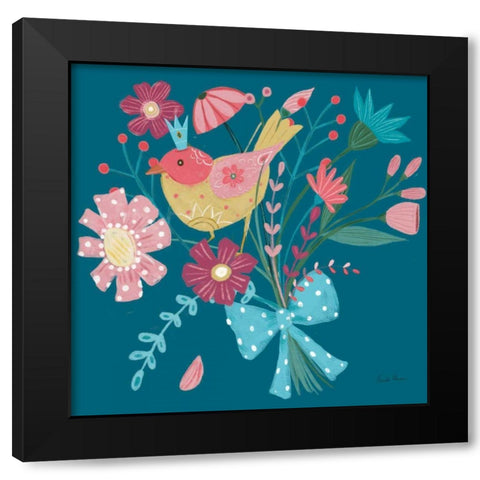 Royal Birds V Blue Black Modern Wood Framed Art Print with Double Matting by Zaman, Farida