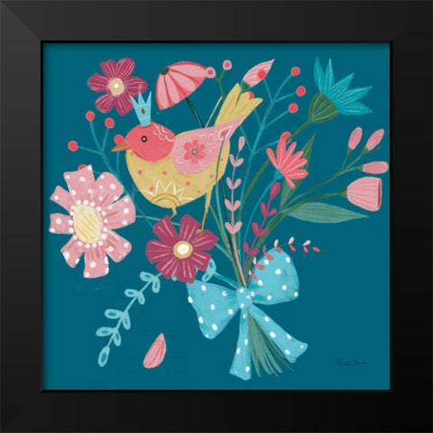 Royal Birds V Blue Black Modern Wood Framed Art Print by Zaman, Farida