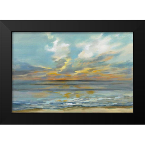 Rhythmic Sunset Waves Black Modern Wood Framed Art Print by Vassileva, Silvia