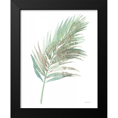 Boho Tropical Leaf III Green Black Modern Wood Framed Art Print by Nai, Danhui