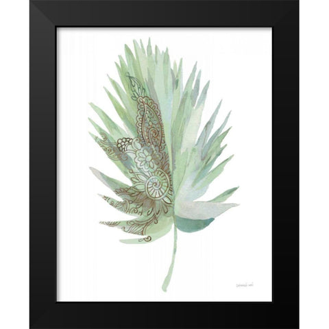 Boho Tropical Leaf IV Green Black Modern Wood Framed Art Print by Nai, Danhui