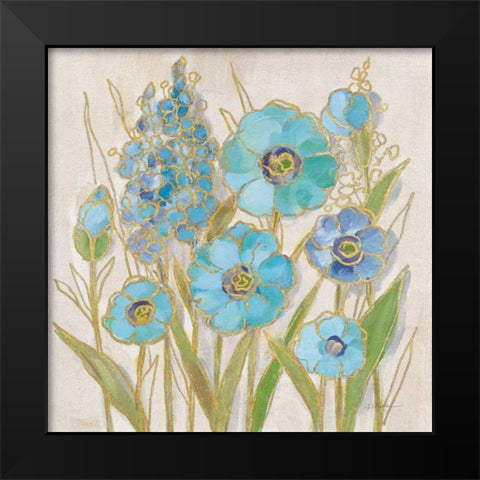 Opalescent Floral I Blue Black Modern Wood Framed Art Print by Vassileva, Silvia