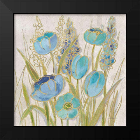 Opalescent Floral II Blue Black Modern Wood Framed Art Print by Vassileva, Silvia