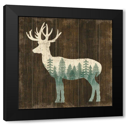 Simple Living Deer Silhouette Black Modern Wood Framed Art Print by Mullan, Michael