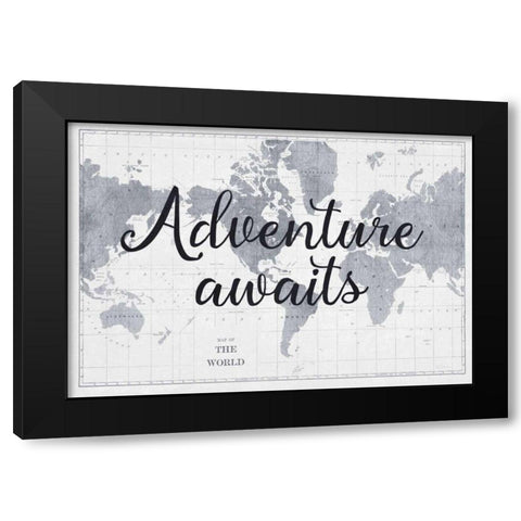 World Map Gray Black Modern Wood Framed Art Print by Schlabach, Sue