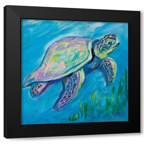 Sea Turtle Swim Black Modern Wood Framed Art Print by Vertentes, Jeanette