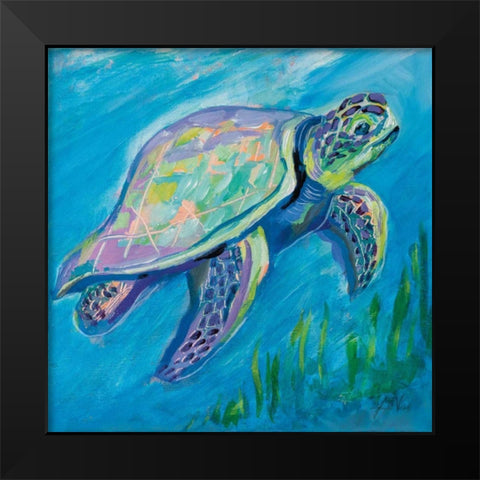 Sea Turtle Swim Black Modern Wood Framed Art Print by Vertentes, Jeanette