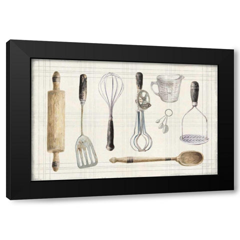 Floursack Kitchen IX Dark Black Modern Wood Framed Art Print with Double Matting by Nai, Danhui