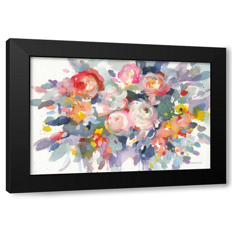 Bloom Burst Black Modern Wood Framed Art Print with Double Matting by Nai, Danhui