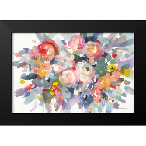 Bloom Burst Black Modern Wood Framed Art Print by Nai, Danhui