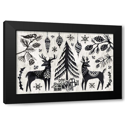 Woodcut Christmas I Black Modern Wood Framed Art Print with Double Matting by Brissonnet, Daphne