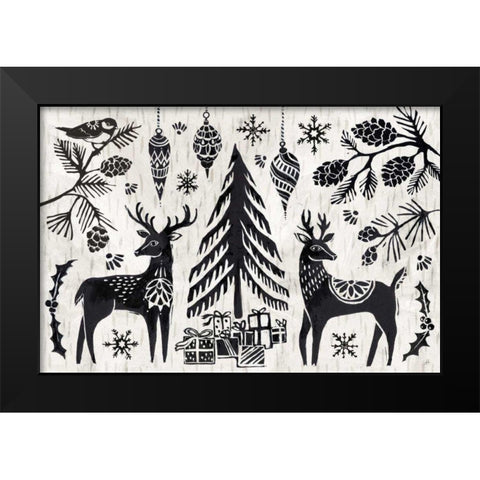 Woodcut Christmas I Black Modern Wood Framed Art Print by Brissonnet, Daphne