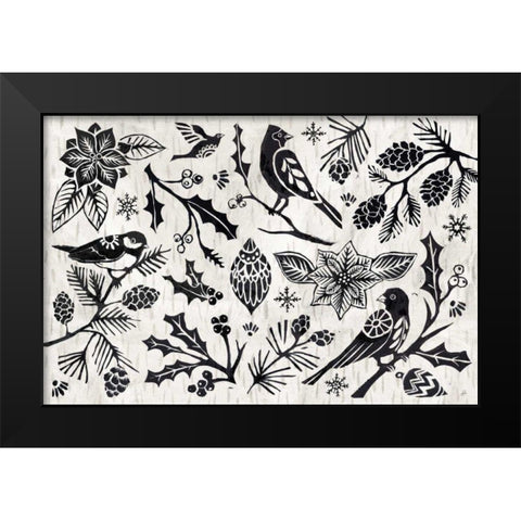 Woodcut Christmas II Black Modern Wood Framed Art Print by Brissonnet, Daphne