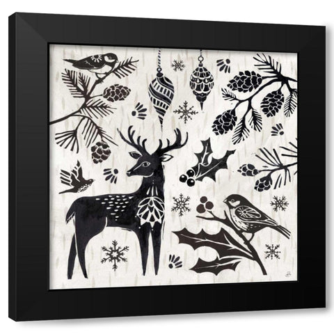 Woodcut Christmas III Black Modern Wood Framed Art Print with Double Matting by Brissonnet, Daphne