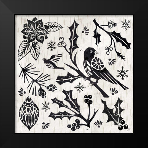 Woodcut Christmas IV Black Modern Wood Framed Art Print by Brissonnet, Daphne