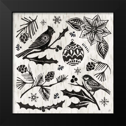 Woodcut Christmas VI Black Modern Wood Framed Art Print by Brissonnet, Daphne