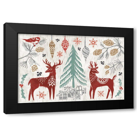 Woodcut Christmas I Color Black Modern Wood Framed Art Print by Brissonnet, Daphne