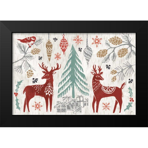Woodcut Christmas I Color Black Modern Wood Framed Art Print by Brissonnet, Daphne