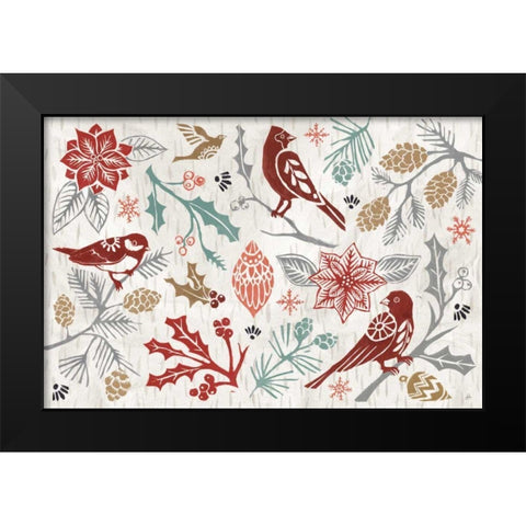 Woodcut Christmas II Color Black Modern Wood Framed Art Print by Brissonnet, Daphne