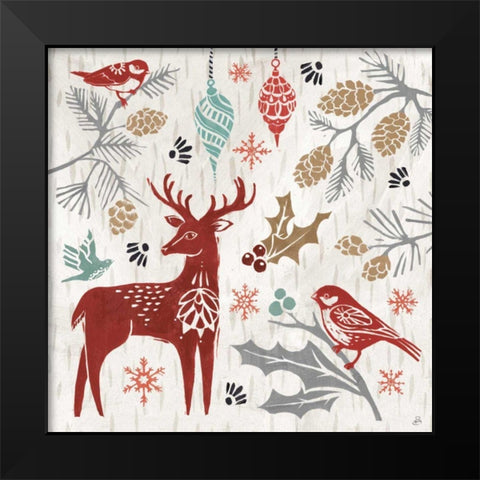 Woodcut Christmas III Color Black Modern Wood Framed Art Print by Brissonnet, Daphne