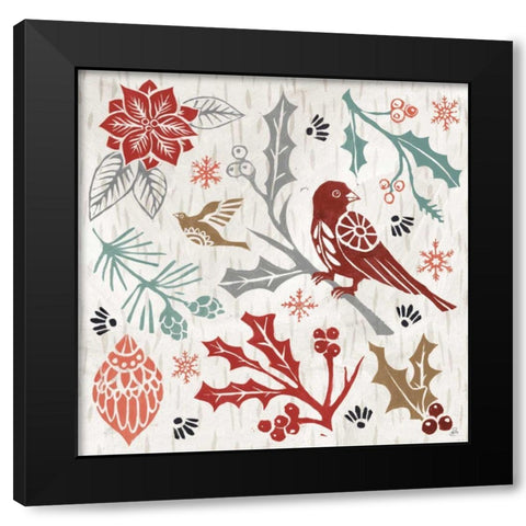 Woodcut Christmas IV Color Black Modern Wood Framed Art Print with Double Matting by Brissonnet, Daphne