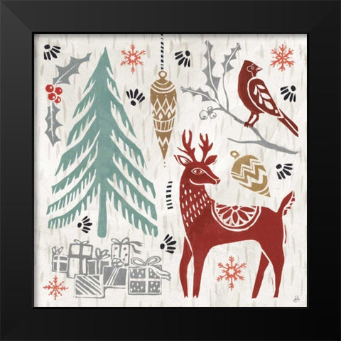 Woodcut Christmas V Color Black Modern Wood Framed Art Print by Brissonnet, Daphne