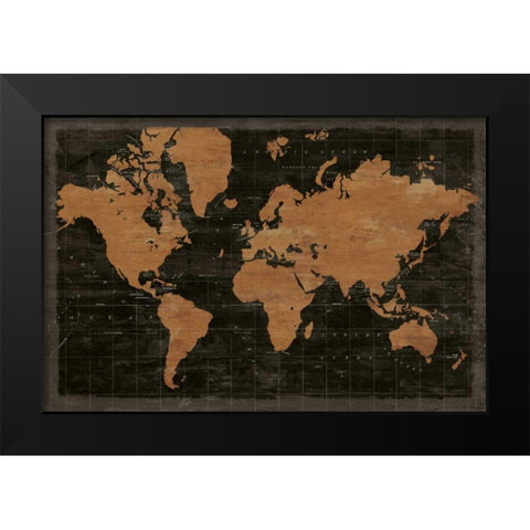 Map of the World Industrial No Words Black Modern Wood Framed Art Print by Schlabach, Sue