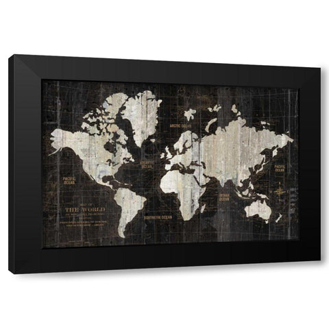 Old World Map Black Black Modern Wood Framed Art Print with Double Matting by Wild Apple Portfolio