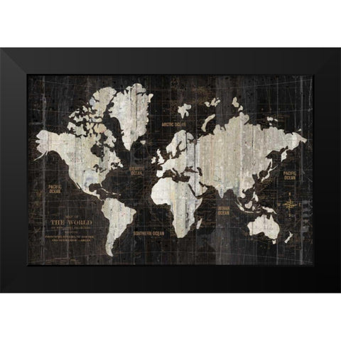 Old World Map Black Black Modern Wood Framed Art Print by Wild Apple Portfolio