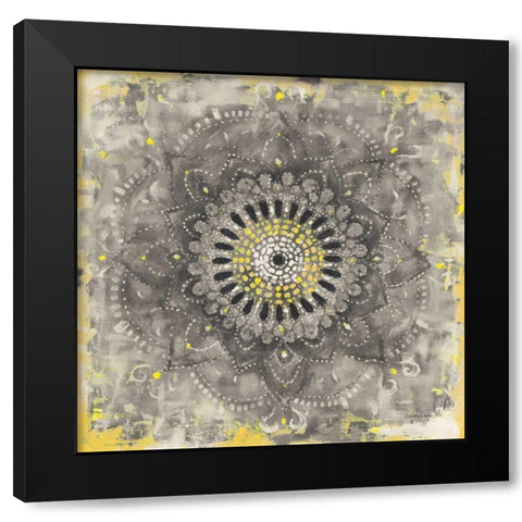 Gray Concentric Mandala Black Modern Wood Framed Art Print by Nai, Danhui