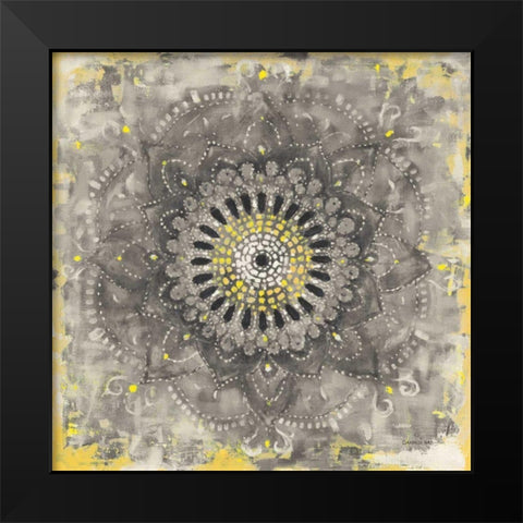 Gray Concentric Mandala Black Modern Wood Framed Art Print by Nai, Danhui