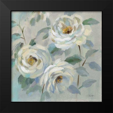 Blue Gray Floral Black Modern Wood Framed Art Print by Vassileva, Silvia