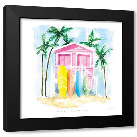 Gone Surfing Black Modern Wood Framed Art Print with Double Matting by Charro, Mercedes Lopez