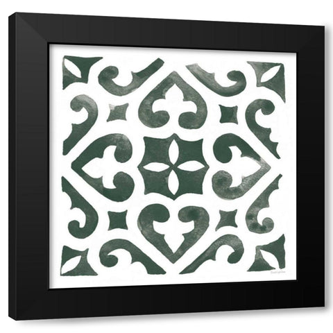 Andalusian Tile I Pine Green Black Modern Wood Framed Art Print with Double Matting by Charro, Mercedes Lopez