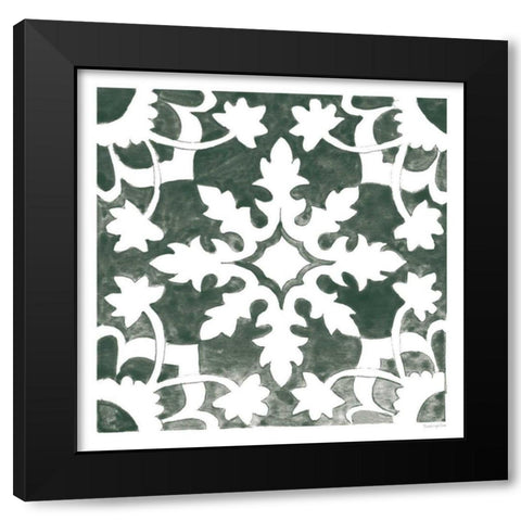 Andalusian Tile II Pine Green Black Modern Wood Framed Art Print with Double Matting by Charro, Mercedes Lopez