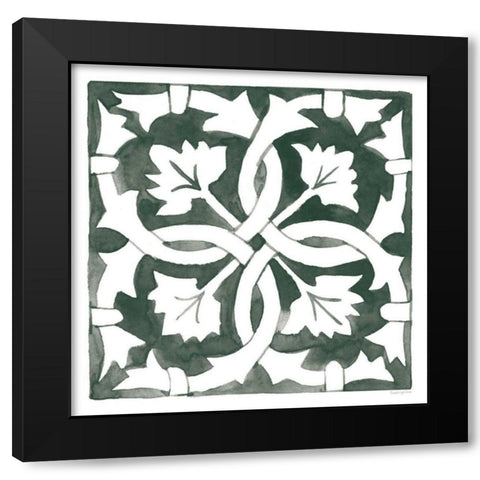 Andalusian Tile III Pine Green Black Modern Wood Framed Art Print with Double Matting by Charro, Mercedes Lopez