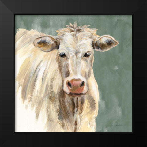 White Cow on Sage Black Modern Wood Framed Art Print by Vassileva, Silvia