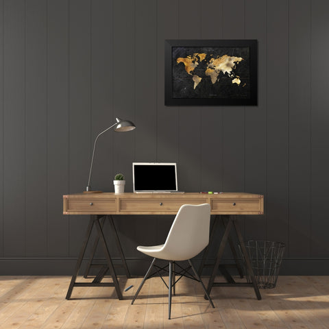 Dramatic World Map Black Modern Wood Framed Art Print by Escalante, Omar