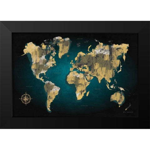 Sketched World Map Black Modern Wood Framed Art Print by Escalante, Omar