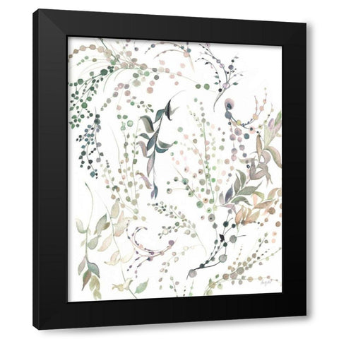 Leafy Tendrils Black Modern Wood Framed Art Print by Rice, Kristy