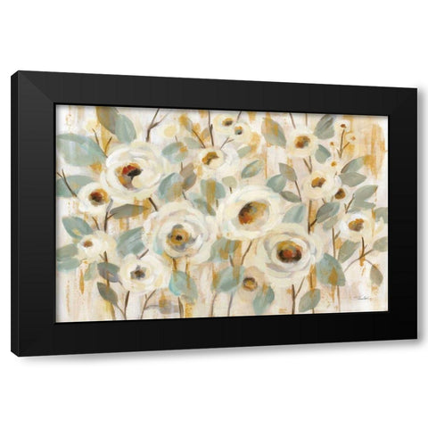 White Gold and Sage Floral Black Modern Wood Framed Art Print with Double Matting by Vassileva, Silvia