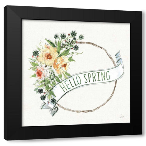 Hello Spring Wreath Black Modern Wood Framed Art Print by Tavoletti, Anne
