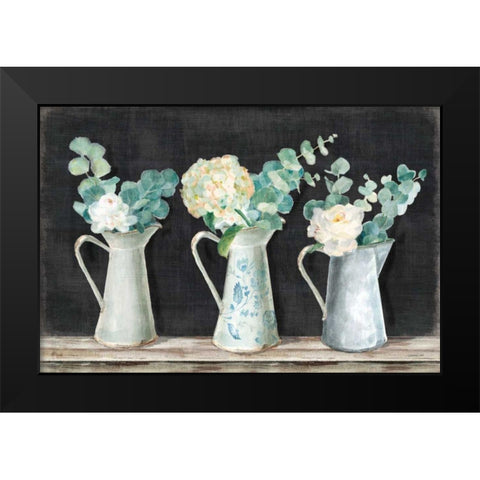 Farmhouse Bouquets Black Modern Wood Framed Art Print by Nai, Danhui