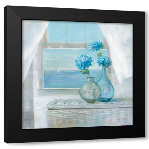 Beach House Hydrangeas Black Modern Wood Framed Art Print by Nai, Danhui