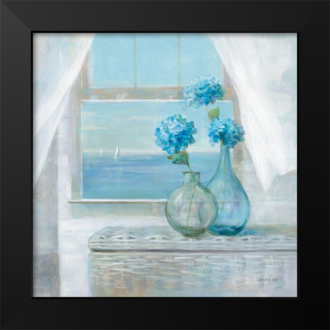 Beach House Hydrangeas Black Modern Wood Framed Art Print by Nai, Danhui