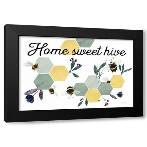 Bees Home Sweet Hive Black Modern Wood Framed Art Print by Thorns, Becky