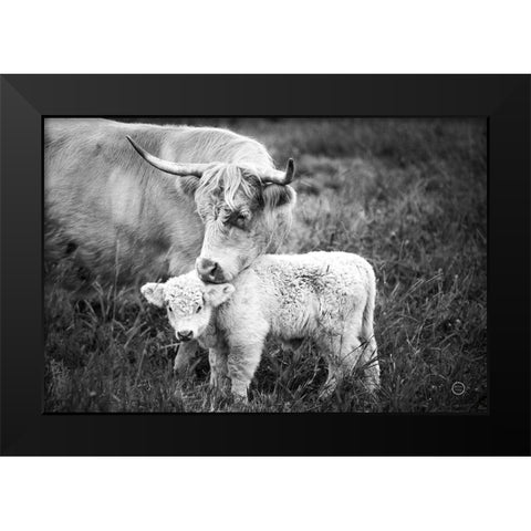 Cow Care Black Modern Wood Framed Art Print by Larson, Nathan