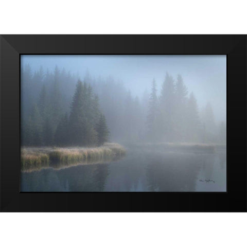 Grand Teton Lake Fog Black Modern Wood Framed Art Print by Majchrowicz, Alan