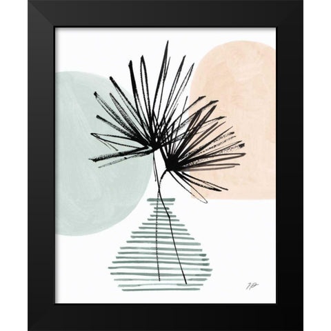 Fan Leaves Still Life Soft Coral Black Modern Wood Framed Art Print by Panganiban, Karyn